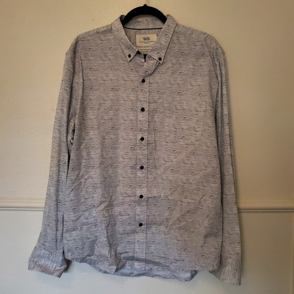WRK The Reworked Shirt Mens XL White Black Textured Knit Button Down Cotton
